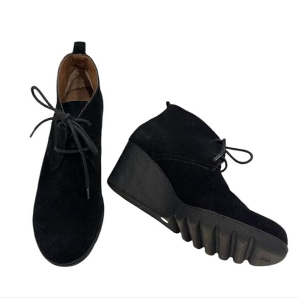 Donald J. Pliner Black Suede Lace-up Heeled Wedge Ankle Booties Size 11 - Picture 3 of 14